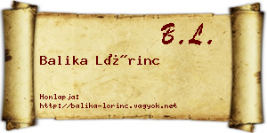 Balika Lőrinc névjegykártya